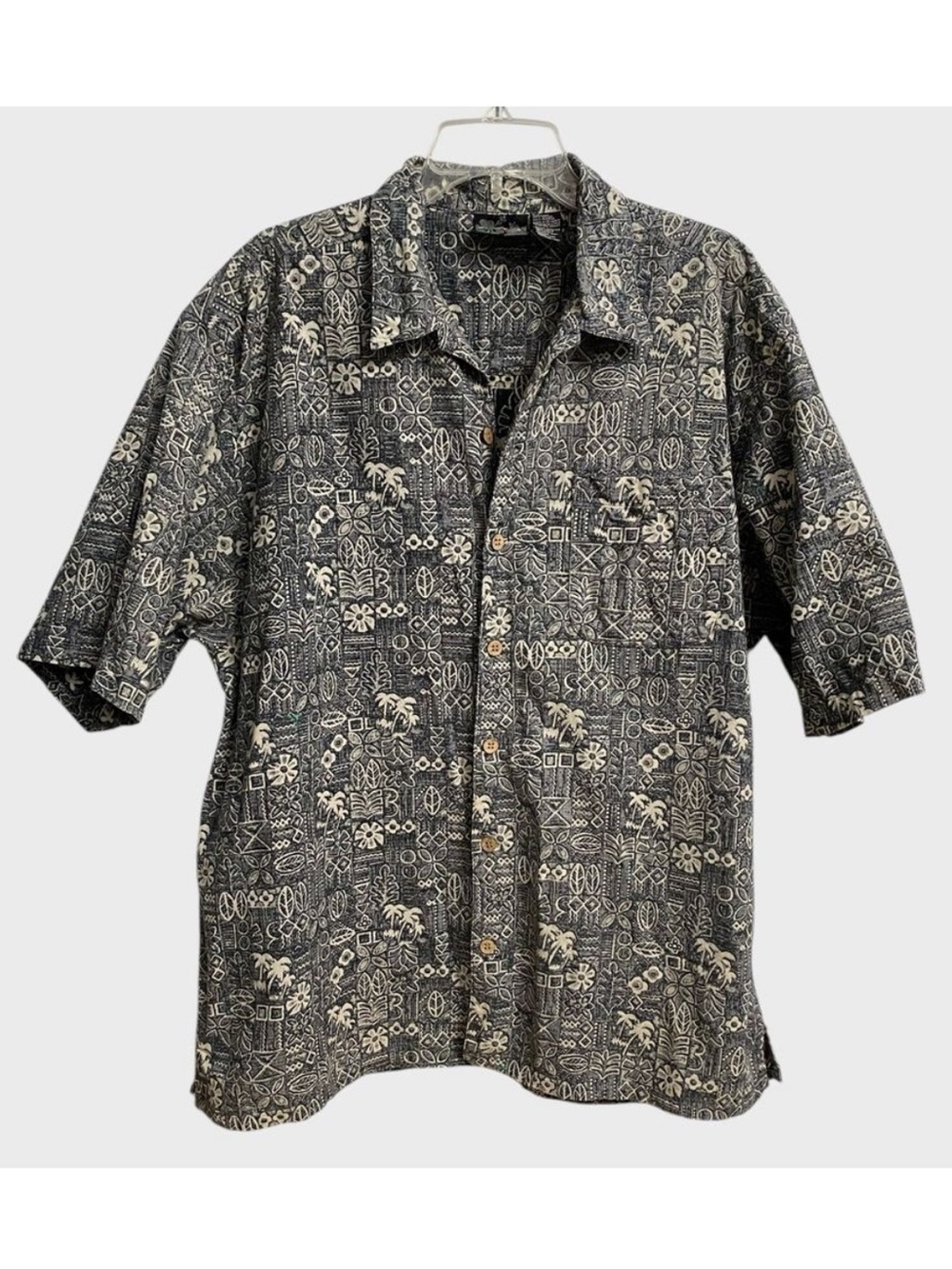 Vintage Ocean Pacific OP Floral Geometric Hawaiian Shirt Men's XL Reverse Print